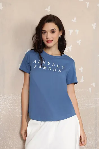 Buy Zivame 2 Mile Fashion Knit Cotton Lounge Top - Blue Horizon